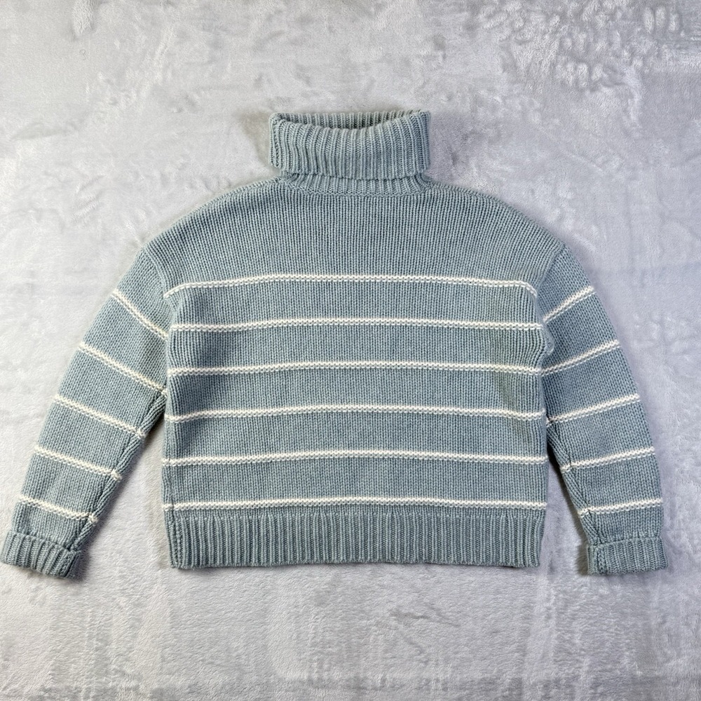 Garnet Hill 100% Recycled Cashmere Turtleneck Sweater Women's XS Blue Striped - Picture 10 of 13